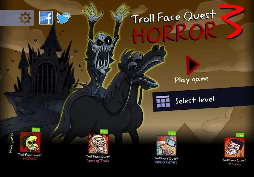 Troll Face Quest: Horror 3 взломанный APK — Безлимитные подсказки и открыты все уровни — скриншот 1