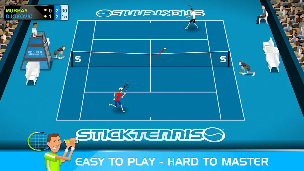 Stick Tennis — последняя версия с модом (Безлимитные деньги и все ракетки) — скриншот 1 Stick Tennis — последняя версия с модом (Безлимитные деньги и все ракетки) — скриншот 1