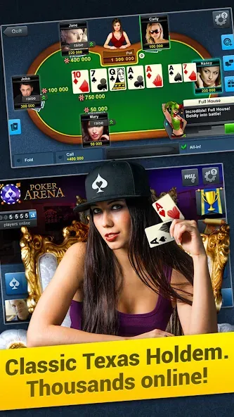 Poker Arena: texas holdem game на телефон — скачать мод: Безлимитные фишки и открыты все столы — скриншот 1