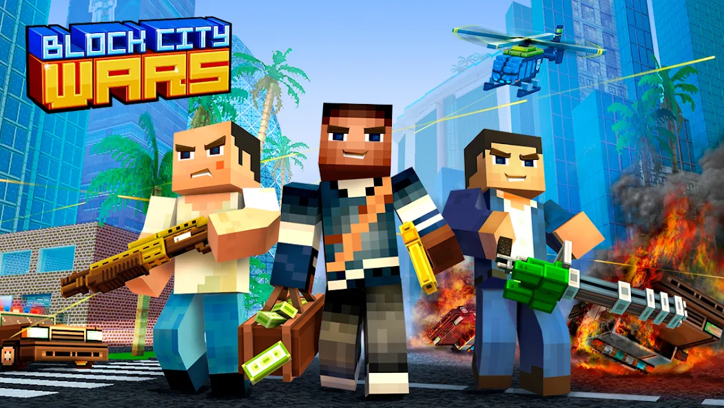Block City Wars: Pixel Shooter MOD APK скачать на Андроид — Безлимитные деньги и оружие — скриншот 1