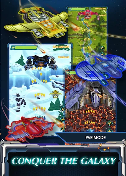 Skyforce Invaders MOD APK скачать на Андроид — Безлимитные деньги и мощное оружие — скриншот 1