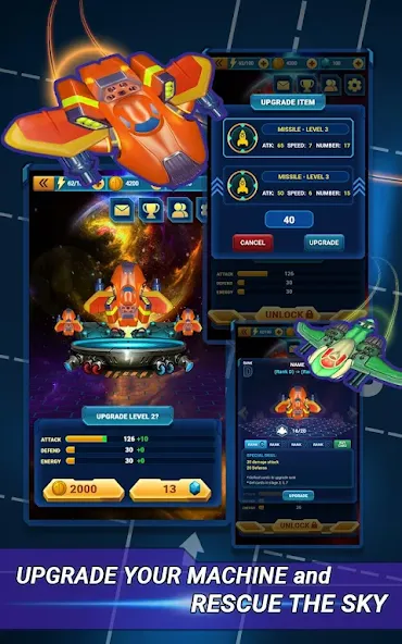 Skyforce Invaders MOD APK скачать на Андроид — Безлимитные деньги и мощное оружие — скриншот 2