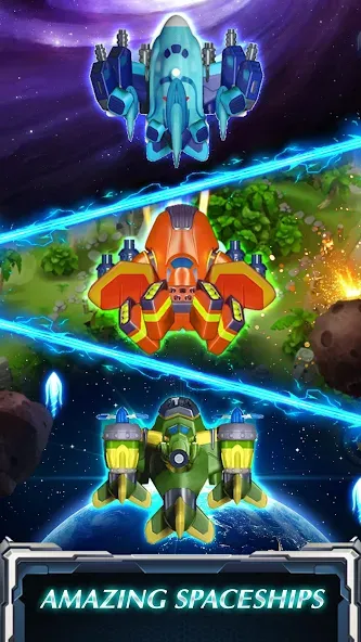 Skyforce Invaders MOD APK скачать на Андроид — Безлимитные деньги и мощное оружие — скриншот 3
