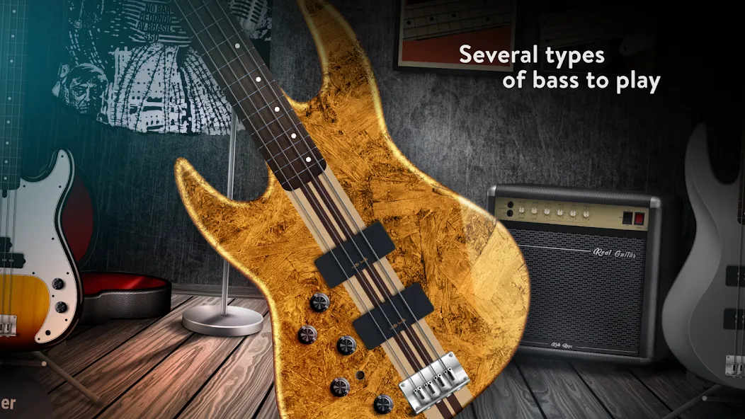 Real Bass: bass guitar на телефон — скачать мод: Безлимитные ноты и все струны открыты — скриншот 3