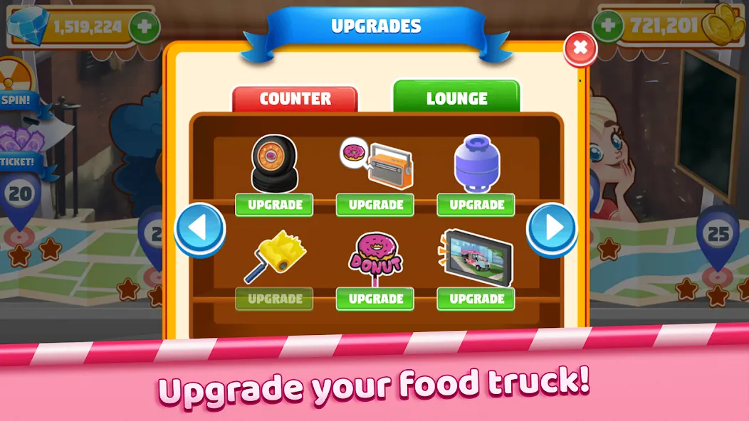 Boston Donut Truck: Food Game на телефон — скачать мод: Безлимитные деньги и ресурсы — скриншот 3 Boston Donut Truck: Food Game на телефон — скачать мод: Безлимитные деньги и ресурсы — скриншот 3