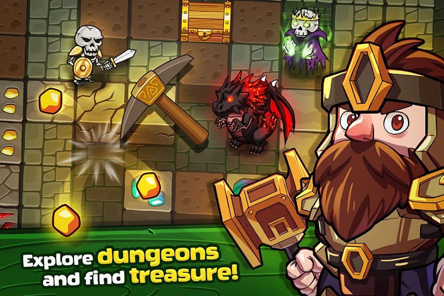 Mine Quest: Battle Dungeon RPG MOD APK скачать на Андроид — Безлимитные ресурсы и усиленные герои — скриншот 1