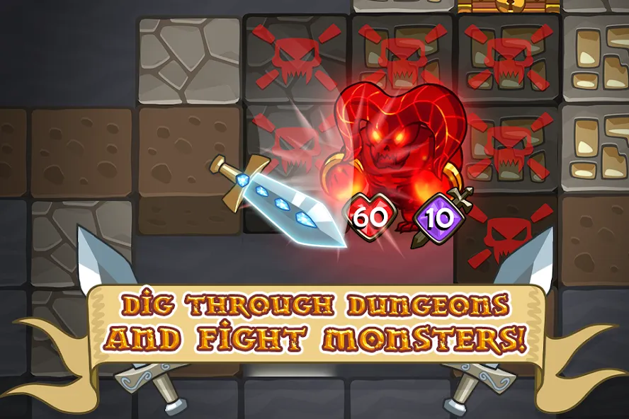 Mine Quest: Battle Dungeon RPG MOD APK скачать на Андроид — Безлимитные ресурсы и усиленные герои — скриншот 3