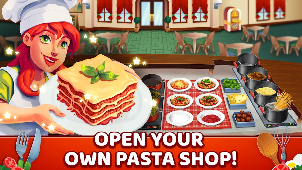 Мод My Pasta Shop: Cooking Game — Безлимитные монеты и открыты все рецепты, скачать APK — скриншот 1