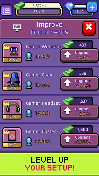 xStreamer: Idle Simulator Game бесплатно на Андроид — мод: Безлимитные деньги и быстрый прогресс — скриншот 3