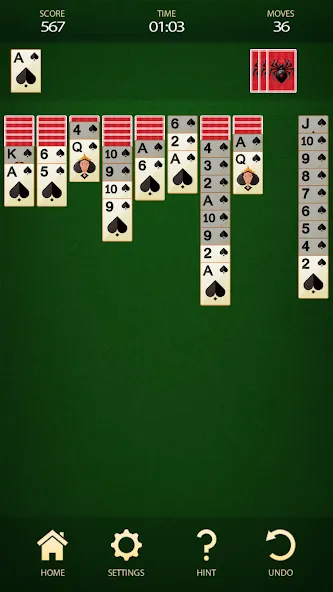 Spider Solitaire: Card Game бесплатно на Андроид — мод: Без рекламы и безлимитные подсказки — скриншот 3 Spider Solitaire: Card Game бесплатно на Андроид — мод: Без рекламы и безлимитные подсказки — скриншот 3