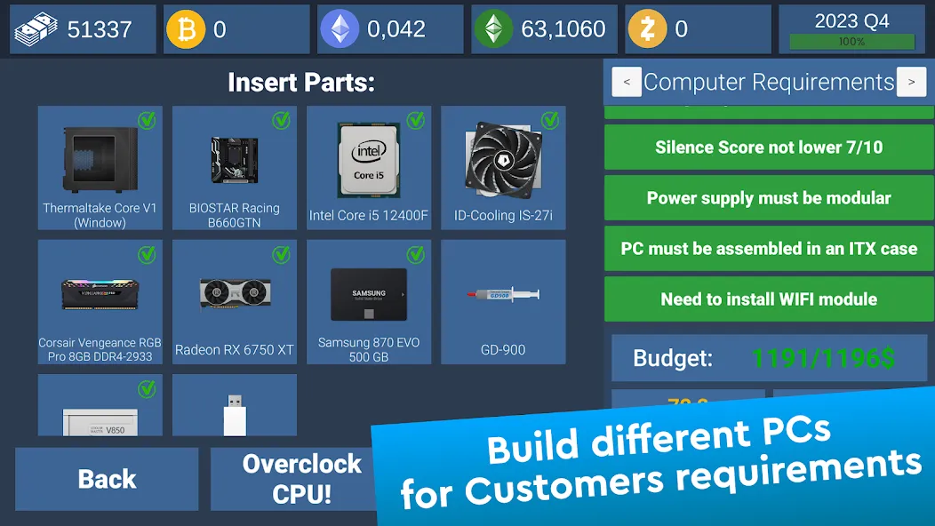 PC Creator Simulator — взломанная версия, Безлимитные деньги и ресурсы — скриншот 2 PC Creator Simulator — взломанная версия, Безлимитные деньги и ресурсы — скриншот 2