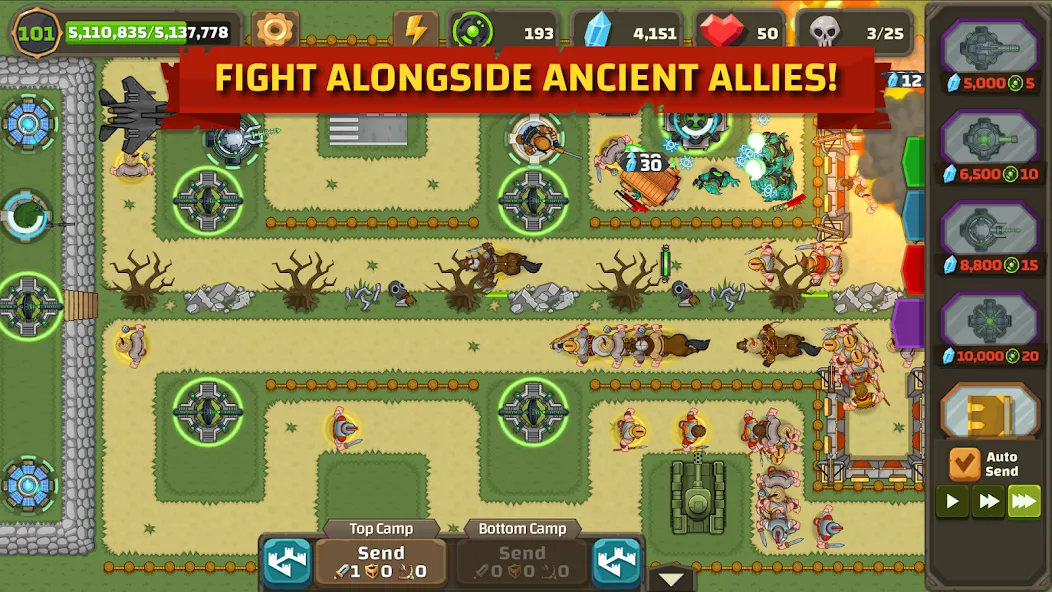 Ancient Allies Tower Defense на телефон — скачать мод: Безлимитные ресурсы и все башни — скриншот 4