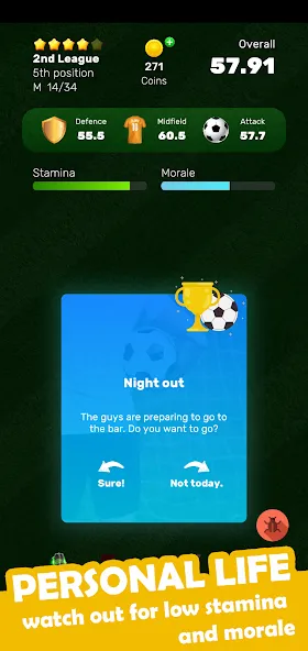Football Career Soccer Legend мод на Андроид: Безлимитные деньги и опыт — скриншот 3 Football Career Soccer Legend мод на Андроид: Безлимитные деньги и опыт — скриншот 3