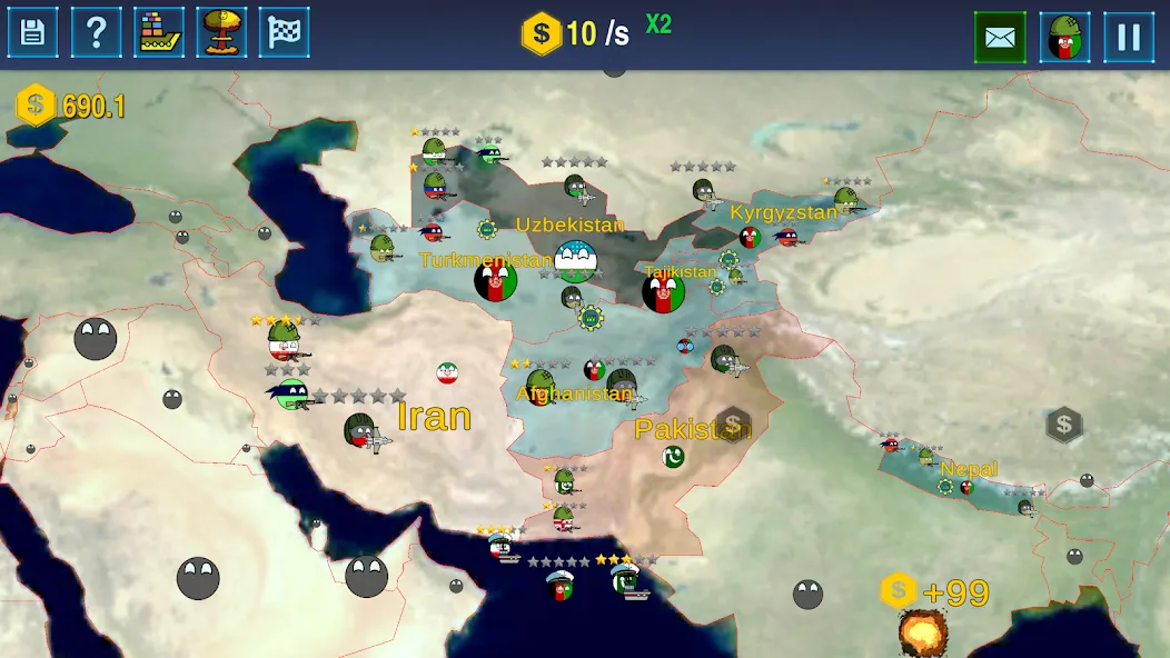 Countryballs: World War Simula — Безлимитные ресурсы и все страны открыты, скачать мод APK — скриншот 2