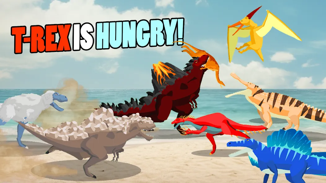 T-Rex Fights More Dinosaurs — скачать мод: Безлимитное здоровье и усиленная атака — скриншот 1