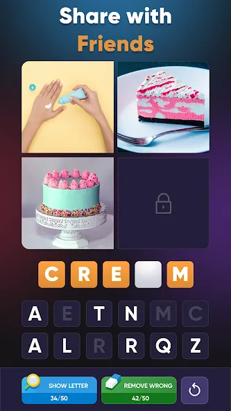 Скачать мод 4 Pics 1 Word: Guessing Games — Безлимитные подсказки и открыты все уровни — скриншот 3 Скачать мод 4 Pics 1 Word: Guessing Games — Безлимитные подсказки и открыты все уровни — скриншот 3
