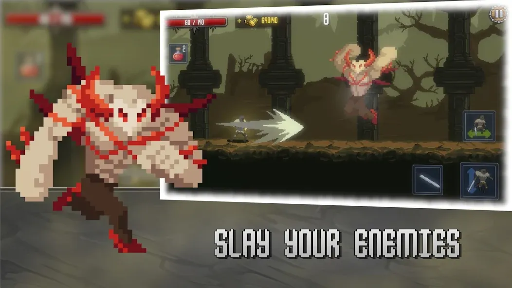 Deathblaze Action Platformer бесплатно на Андроид — мод: Безлимитные жизни и усиленный урон — скриншот 3