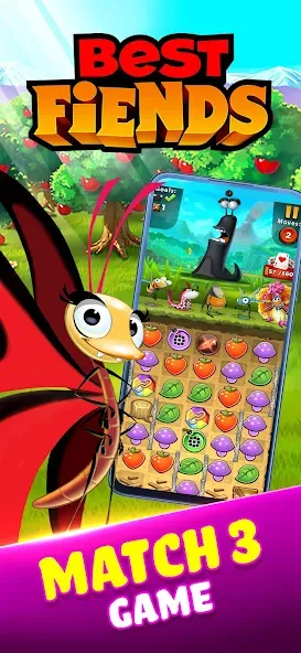Best Fiends - Match 3 Puzzles мод на Андроид: Безлимитные ходы и подсказки — скриншот 1 Best Fiends - Match 3 Puzzles мод на Андроид: Безлимитные ходы и подсказки — скриншот 1
