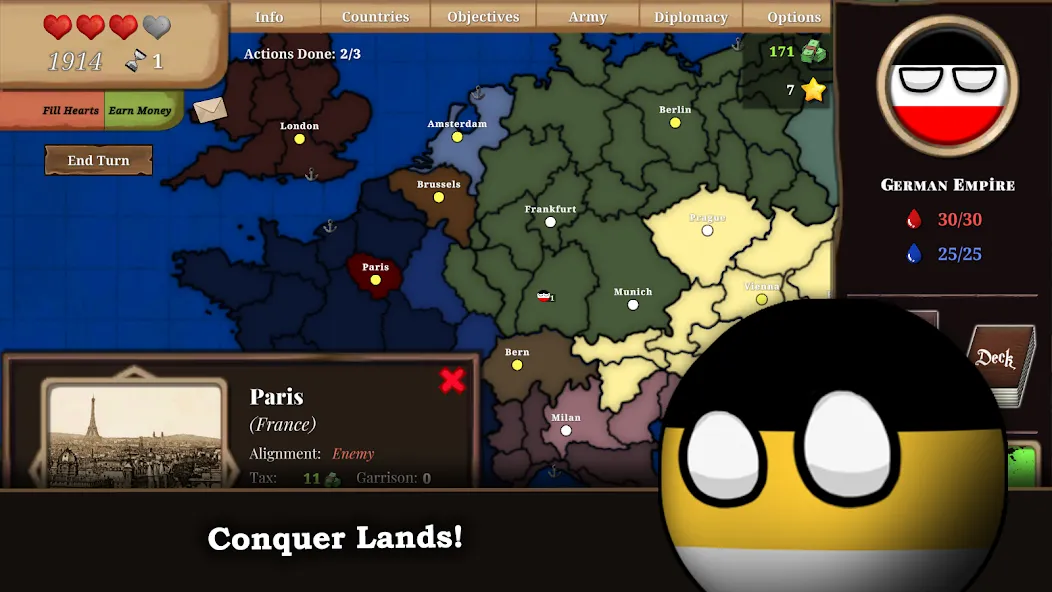 Countryball: Europe 1890 мод на Андроид: Безлимитные ресурсы и открыты все страны — скриншот 2