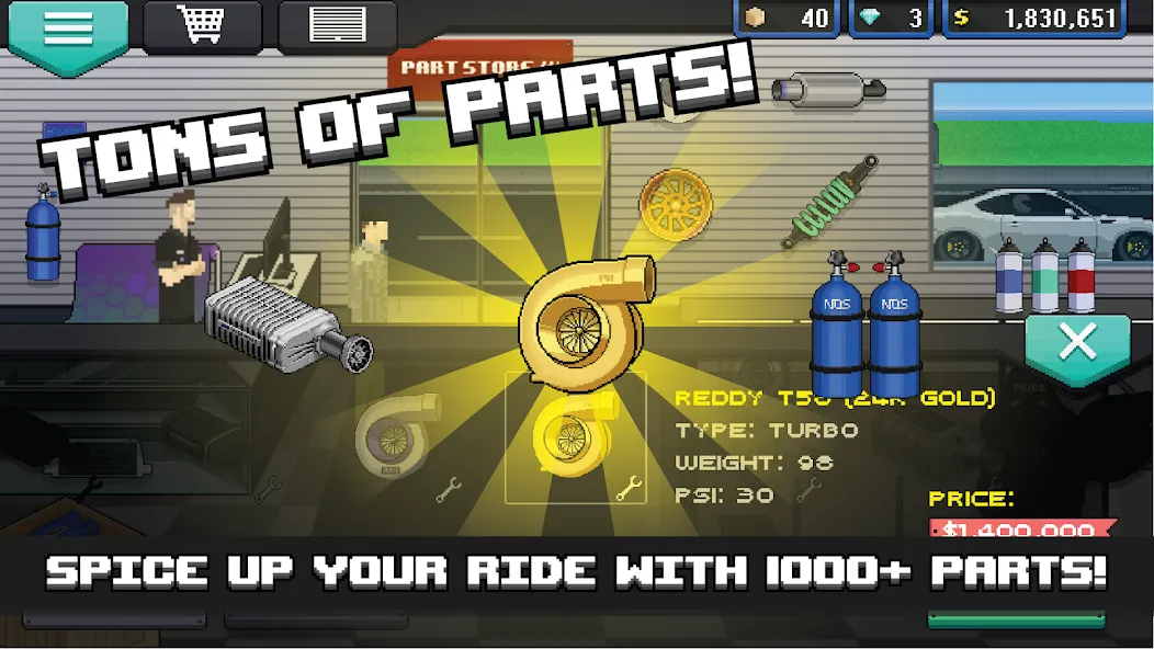Скачать Pixel Car Racer мод — Безлимитные деньги и топливо — скриншот 2