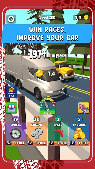 Idle Truck Racing : Cybertruck — взломанная версия, Безлимитные деньги и топливо — скриншот 2