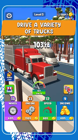 Idle Truck Racing : Cybertruck — взломанная версия, Безлимитные деньги и топливо — скриншот 3