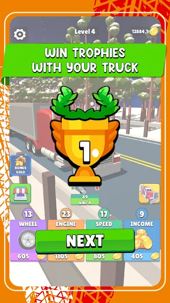 Idle Truck Racing : Cybertruck — взломанная версия, Безлимитные деньги и топливо — скриншот 4