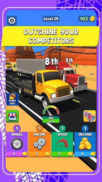 Idle Truck Racing : Cybertruck — взломанная версия, Безлимитные деньги и топливо — скриншот 5