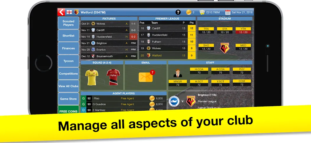 Soccer Tycoon: Football Game MOD APK: Безлимитные деньги и ресурсы — скриншот 1