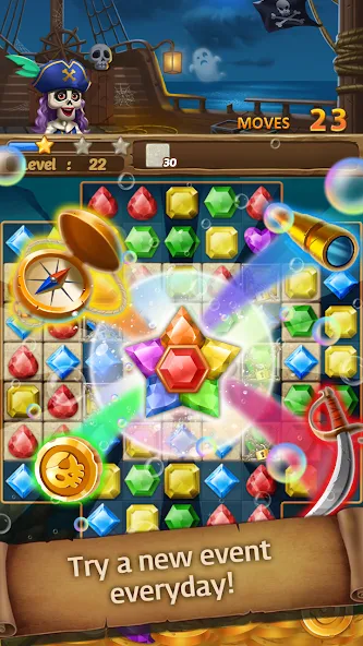 Jewels Ghost Ship: jewel games на телефон — скачать мод: Безлимитные жизни и бустеры — скриншот 2 Jewels Ghost Ship: jewel games на телефон — скачать мод: Безлимитные жизни и бустеры — скриншот 2