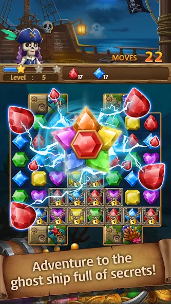 Jewels Ghost Ship: jewel games на телефон — скачать мод: Безлимитные жизни и бустеры — скриншот 5 Jewels Ghost Ship: jewel games на телефон — скачать мод: Безлимитные жизни и бустеры — скриншот 5