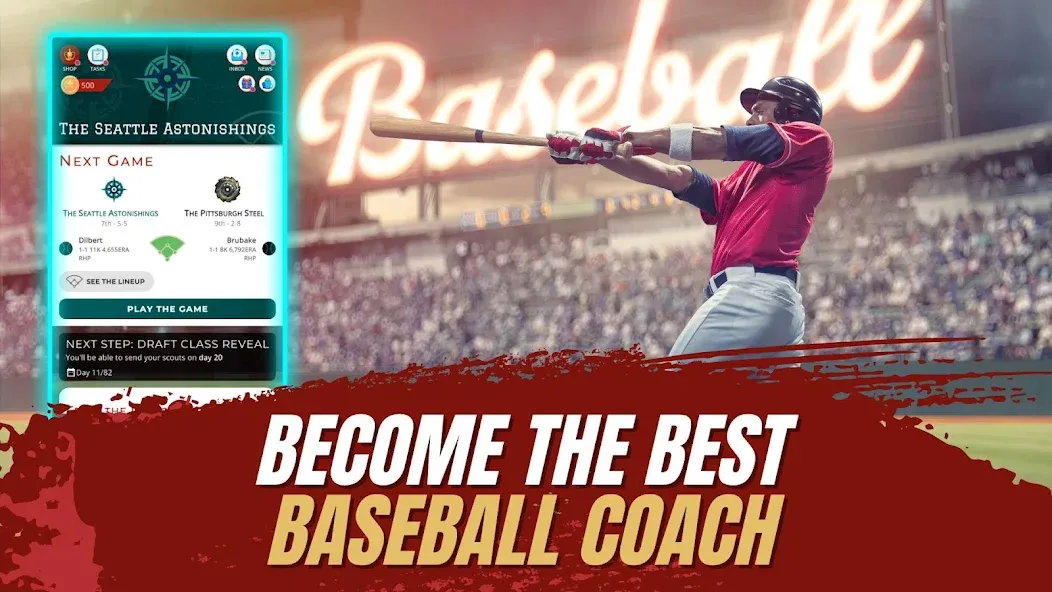 Astonishing Baseball Manager взлом APK — Безлимитные деньги и все функции — скриншот 1