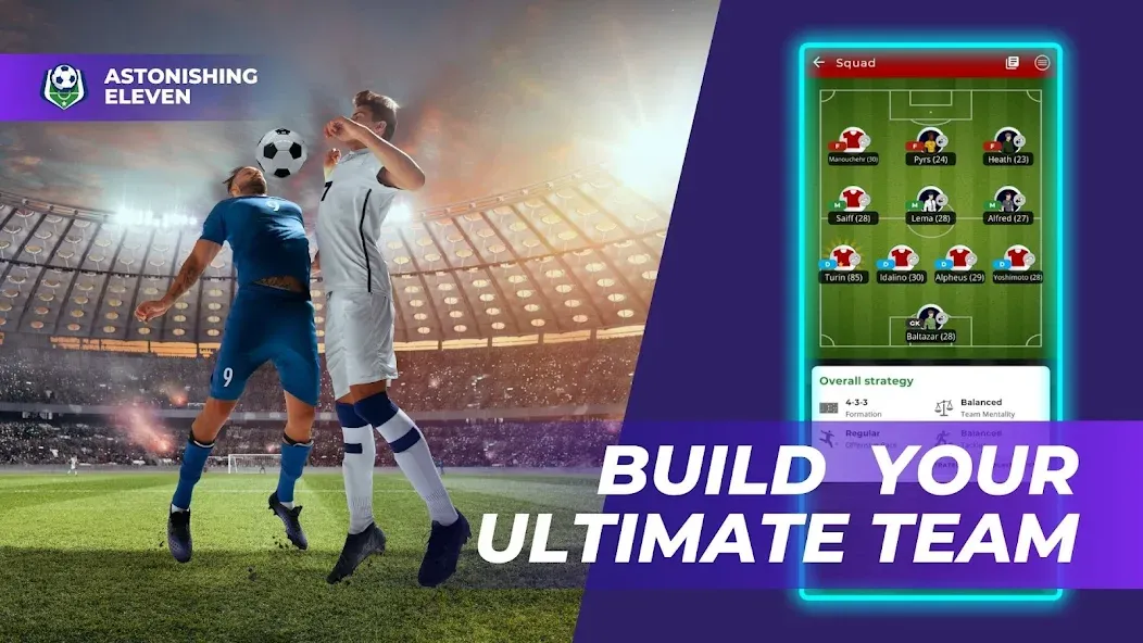 Скачать взлом Astonishing Eleven Football — Безлимитные деньги и энергия — скриншот 2