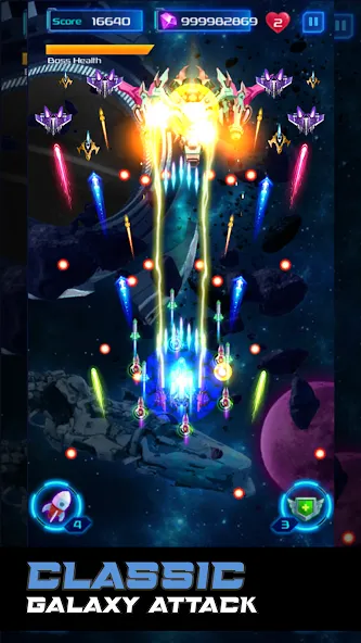 Galaxy Attack: Space Shooter взломанный APK — Безлимитные деньги и усиленное оружие — скриншот 1 Galaxy Attack: Space Shooter взломанный APK — Безлимитные деньги и усиленное оружие — скриншот 1