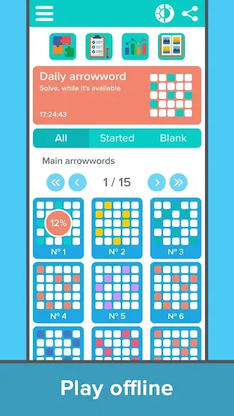 Crossword: Arrowword puzzles бесплатно на Андроид — мод: Безлимитные подсказки и открыты все уровни — скриншот 3 Crossword: Arrowword puzzles бесплатно на Андроид — мод: Безлимитные подсказки и открыты все уровни — скриншот 3