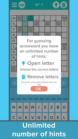 Crossword: Arrowword puzzles бесплатно на Андроид — мод: Безлимитные подсказки и открыты все уровни — скриншот 4 Crossword: Arrowword puzzles бесплатно на Андроид — мод: Безлимитные подсказки и открыты все уровни — скриншот 4