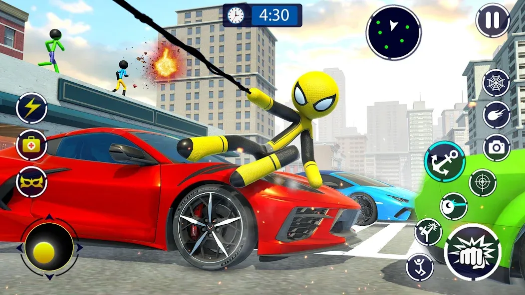 Spider Stickman Rope Hero Game мод на Андроид: Безлимитные деньги и суперспособности — скриншот 1 Spider Stickman Rope Hero Game мод на Андроид: Безлимитные деньги и суперспособности — скриншот 1
