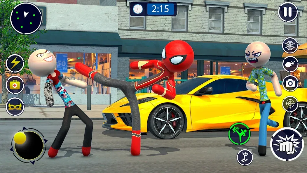 Spider Stickman Rope Hero Game мод на Андроид: Безлимитные деньги и суперспособности — скриншот 3 Spider Stickman Rope Hero Game мод на Андроид: Безлимитные деньги и суперспособности — скриншот 3