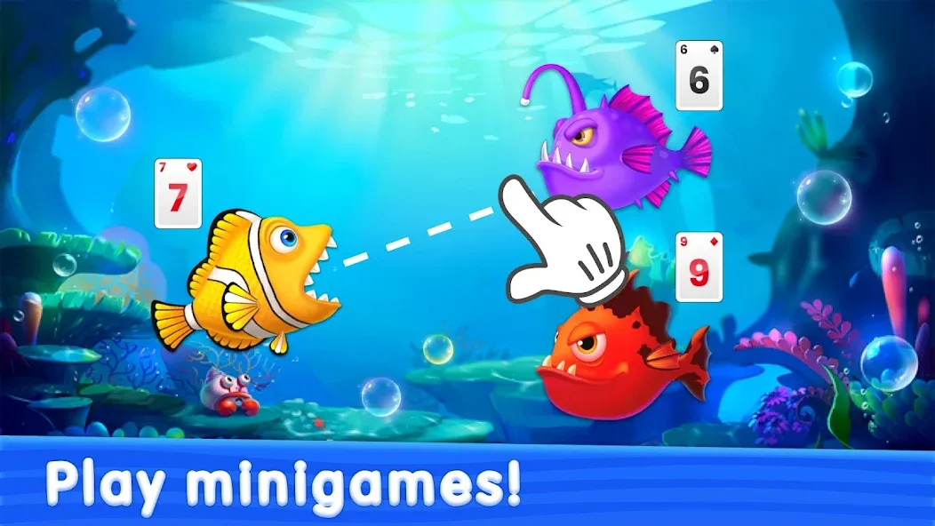 Solitaire TriPeaks: Aquarium на телефон — скачать мод: Без рекламы и много денег — скриншот 1