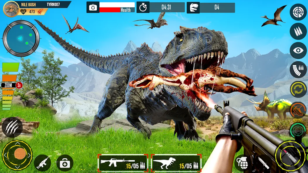 Real Dino Hunting Gun Games MOD APK скачать на Андроид — Безлимитные патроны и мощное оружие — скриншот 2