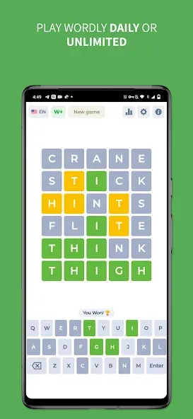 Мод Wordly - Daily Word Game — Безлимитные попытки и подсказки, скачать APK — скриншот 1
