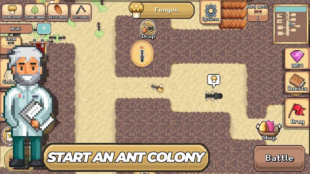 Pocket Ants: Colony Simulator взлом APK — Безлимитные ресурсы и ускоренное развитие — скриншот 1