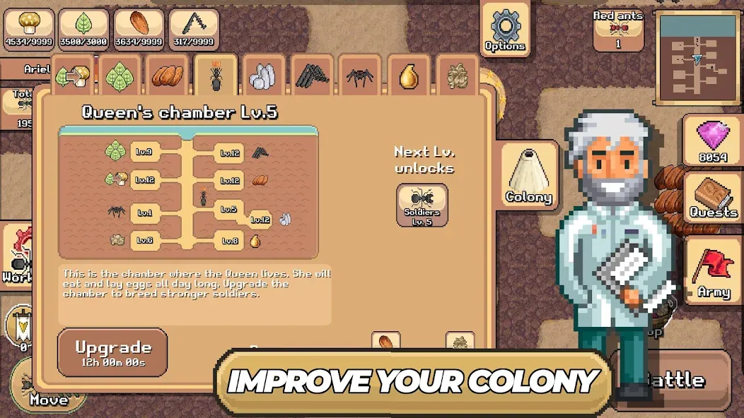 Pocket Ants: Colony Simulator взлом APK — Безлимитные ресурсы и ускоренное развитие — скриншот 3
