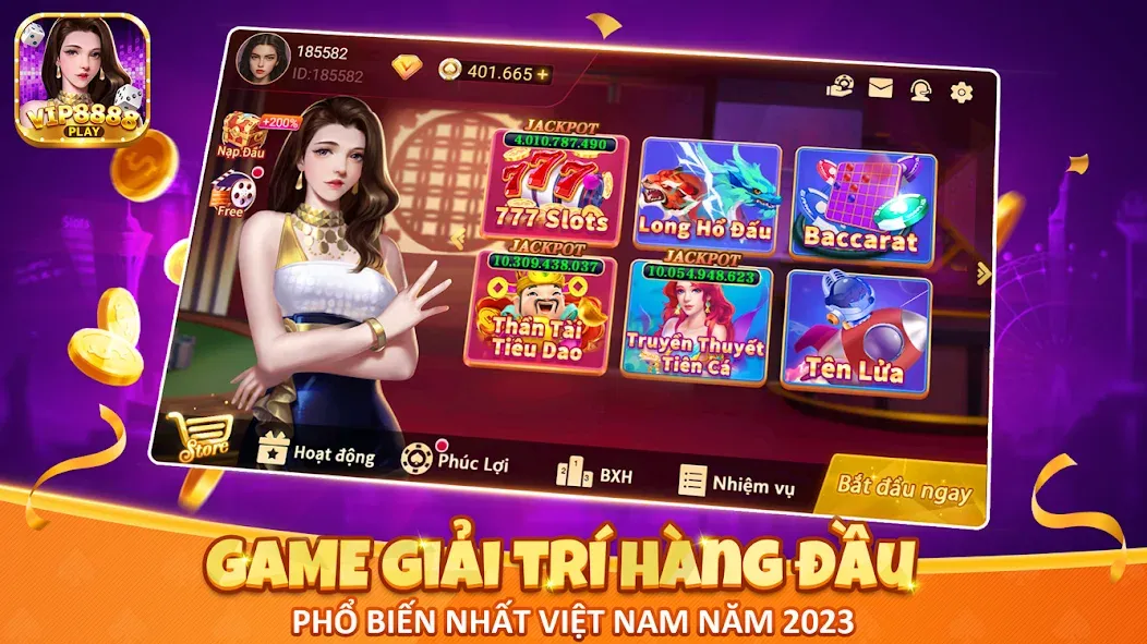 VIP8888 Play - Sòng Bạc ONLINE — последняя версия с модом (Безлимитные монеты и все игры открыты) — скриншот 1