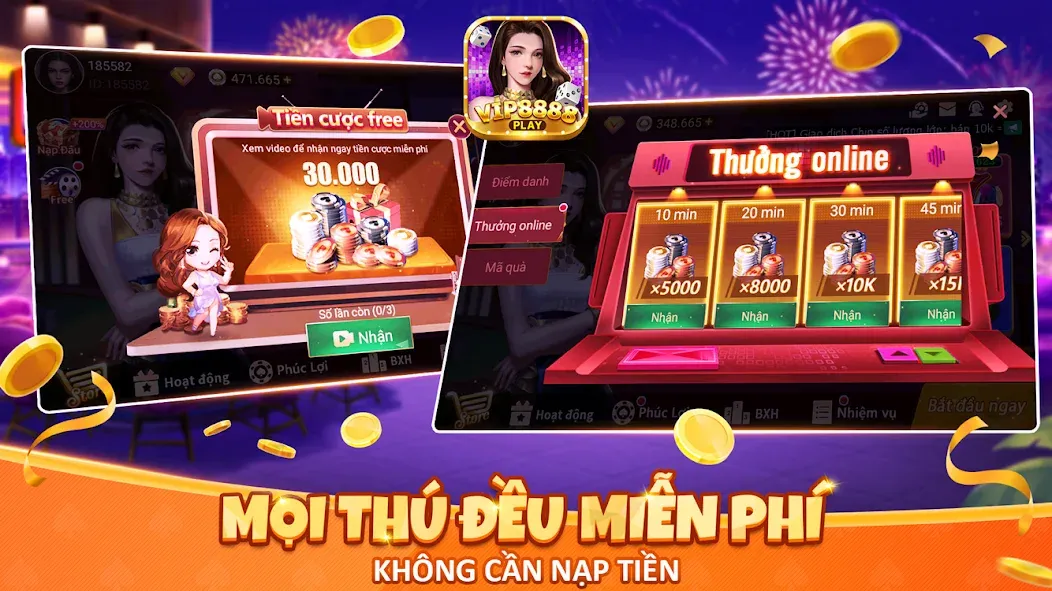 VIP8888 Play - Sòng Bạc ONLINE — последняя версия с модом (Безлимитные монеты и все игры открыты) — скриншот 2
