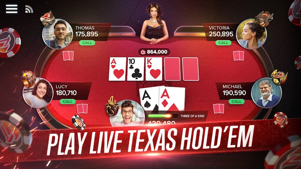 Poker Heat™ Texas Holdem Poker на телефон — скачать мод: Безлимитные фишки и все столы открыты — скриншот 1 Poker Heat™ Texas Holdem Poker на телефон — скачать мод: Безлимитные фишки и все столы открыты — скриншот 1