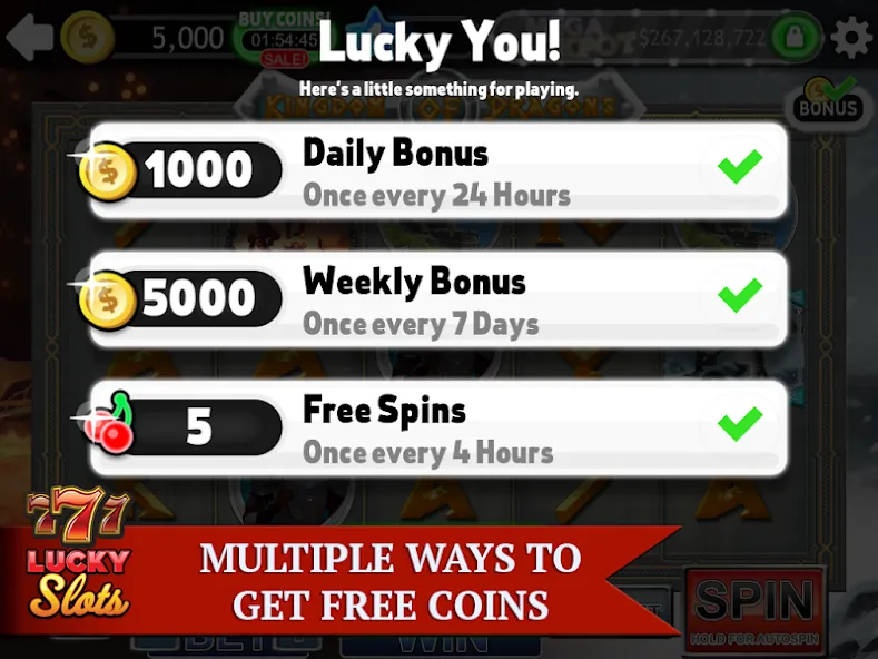 Lucky Slots на телефон — скачать мод: Безлимитные монеты и бонусы — скриншот 5 Lucky Slots на телефон — скачать мод: Безлимитные монеты и бонусы — скриншот 5