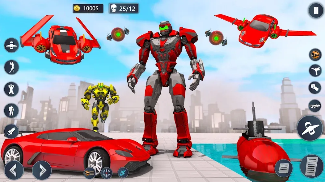 Flying Car Robot Game Car Game взломанный APK — Безлимитные деньги и все машины открыты — скриншот 4
