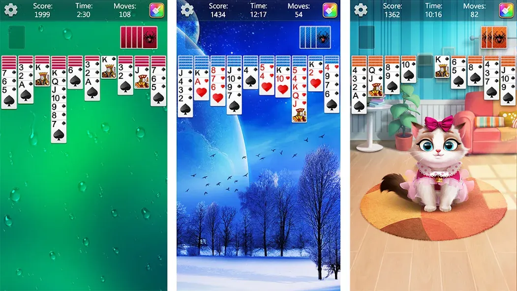 Spider Solitaire Fun бесплатно на Андроид — мод: Без рекламы и подсказки доступны — скриншот 1