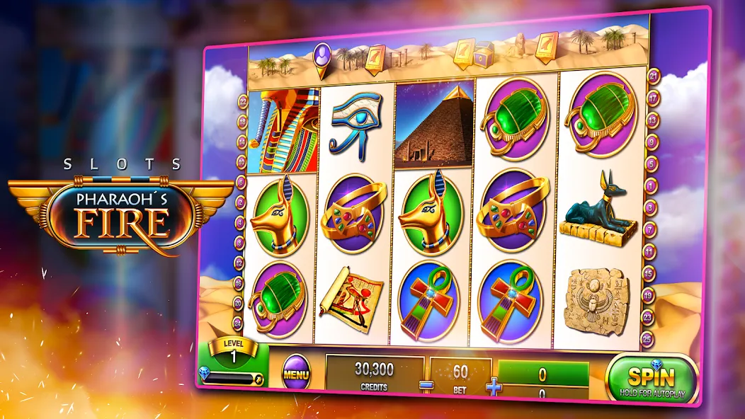 Slots - Pharaoh's Fire MOD APK: Безлимитные монеты и бесплатные вращения — скриншот 2 Slots - Pharaoh's Fire MOD APK: Безлимитные монеты и бесплатные вращения — скриншот 2